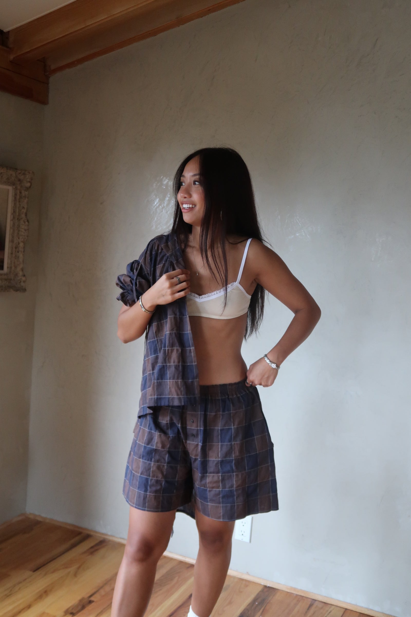 Romantic CoCo plaid  PJ Top