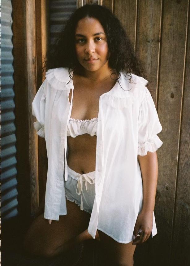 Romantic PJ Shirt with Silk Trim Details