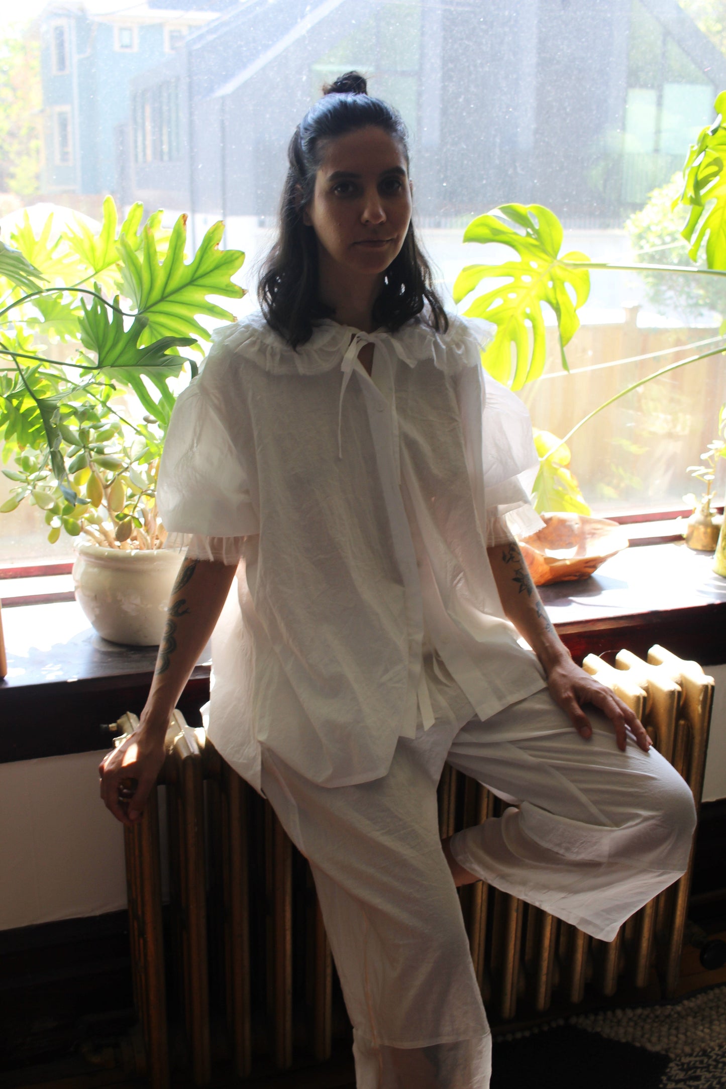 Romantic  Organic Cotton shirt  with silk trim details